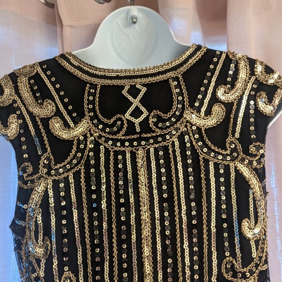 VIJIV 1920s Vintage Inspired Sequin Embellished Fringe Long Gatsby Flapper Dress - Picture 10 of 13